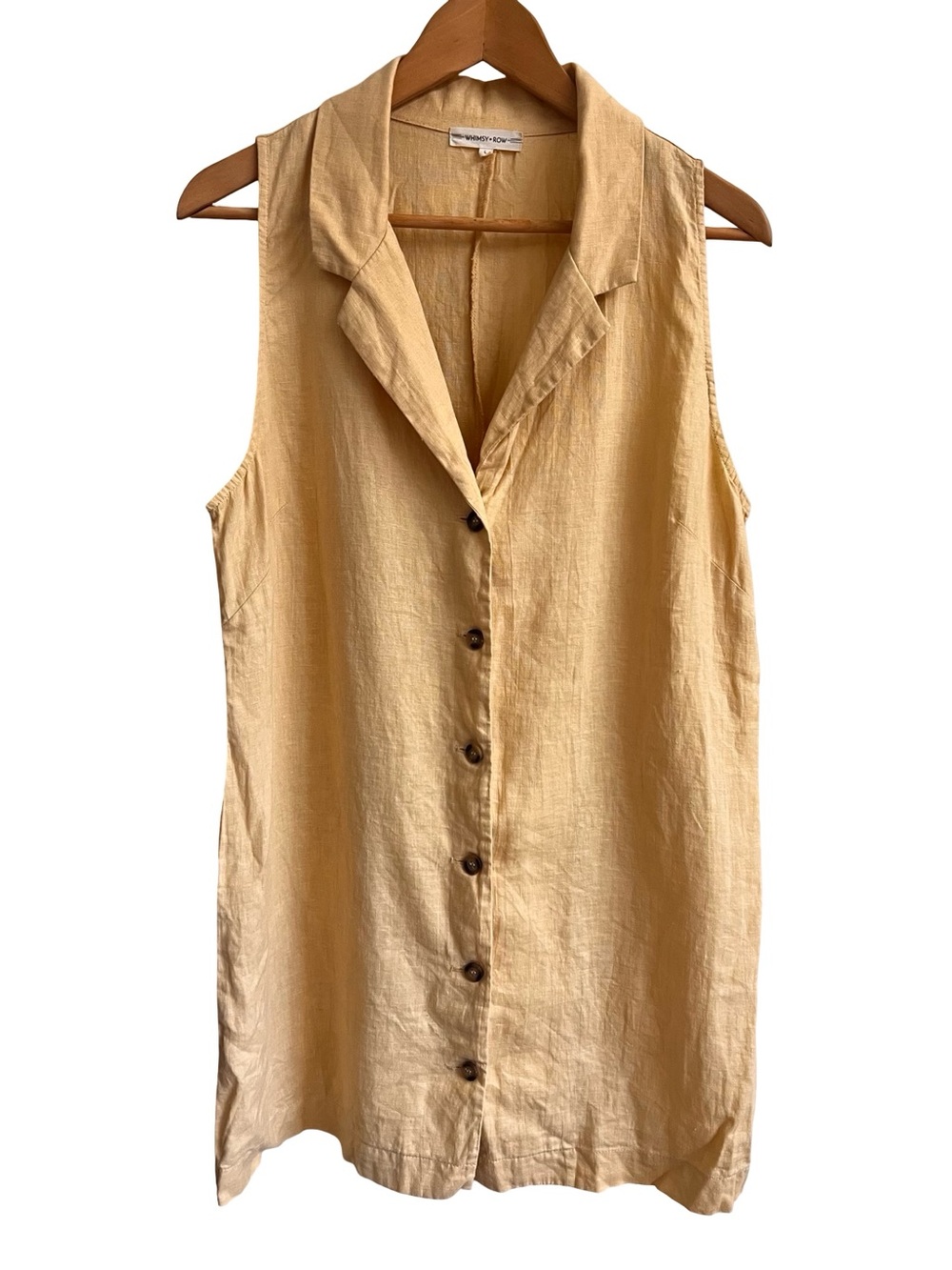 WHIMSY + ROW $158 Jaclyn 100% Linen Button-Front Dress in Lemon Sz L Eco Chic